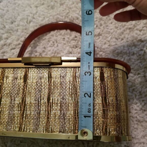 Vintage Lucite Bag Clear, Tortise & Gold Tinsel - Picture 10 of 10